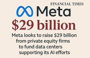 Meta is reportedly looking to raise US$29 billion from private equity firms to fund data centers supporting its AI efforts, according to the Financial Times.