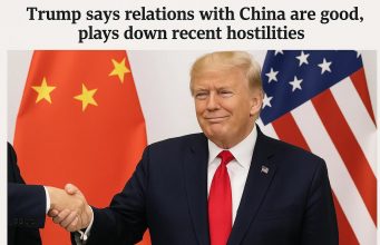 Trump says relations with China are good, plays down recent hostilities.