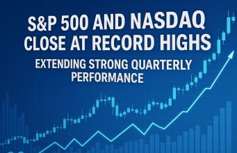 S&P 500 and Nasdaq close at record highs, extending strong quarterly performance.