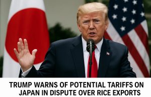 Trump warns of potential tariffs on Japan in dispute over rice exports.