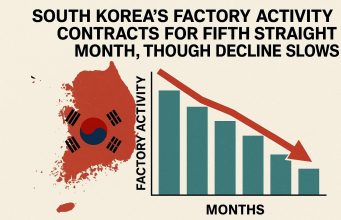South Korea’s factory activity contracts for fifth straight month, though decline slows.