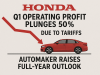 Honda’s Q1 operating profit plunges 50% due to tariffs, but the automaker raises its full-year outlook.